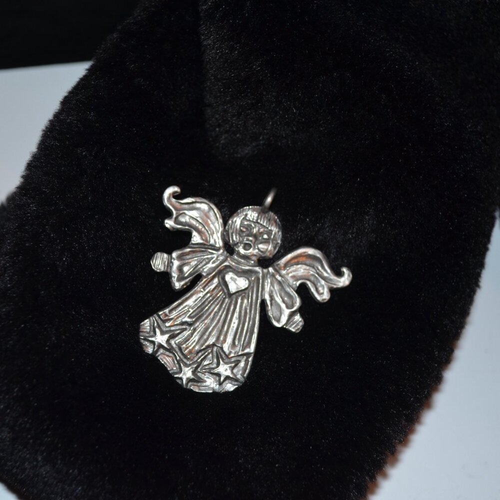MAXIE Holiday Ornament / Pendant Silver Tone Figurine of an Angel ~2.5' Height